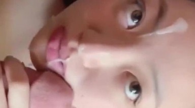 漂亮美眉吃大棒棒 被射了一脸 这么粉嫩的鲍鱼不操 暴殄天物啊